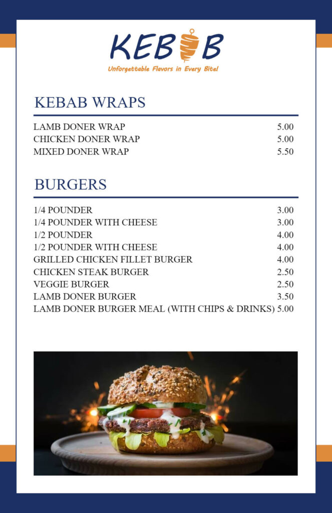 Minimalist Kebab Restaurant Menu Templates