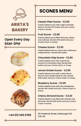Arieta's Bakery Menu Template