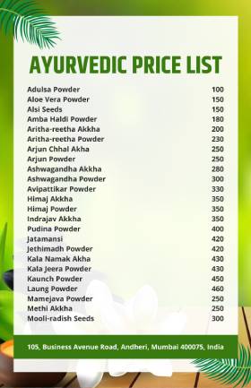 Ayurvedic Price List Template