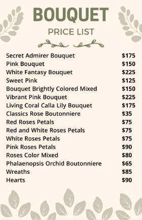 Bouquet Price List Template