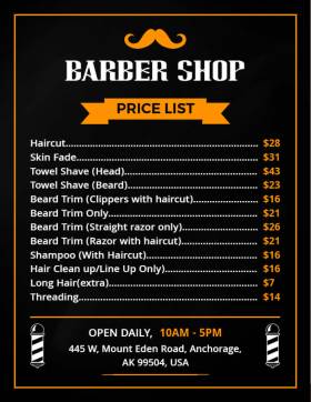 Barbershop Salon Menu Template