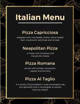 Black Italian Menu Template