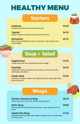 Healthy Cute Menu Template