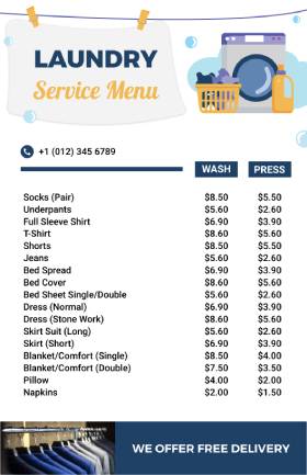Laundry Service Menu Template