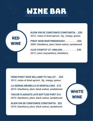 Blue Wine Menu Template