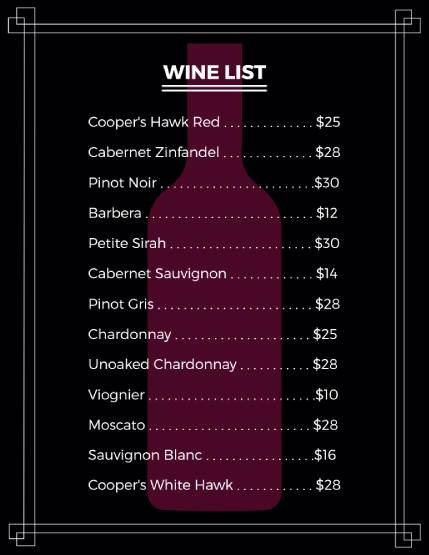 Bold Wine Menu Template
