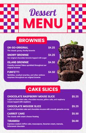 Cake Slices Dessert Menu Template