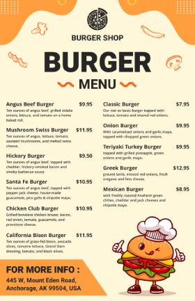Burger Cute Menu Template
