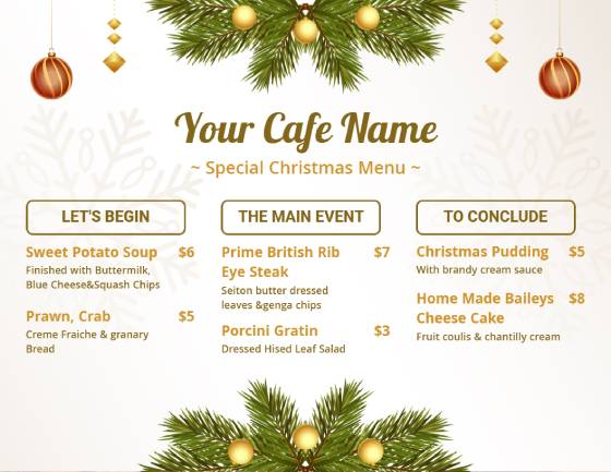 Cafe Christmas Menu Template