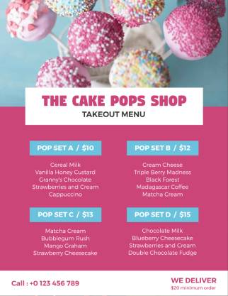 Cake Pops Takeout Menu Template