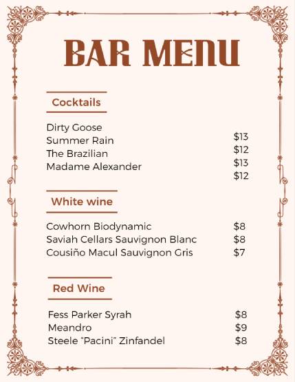 Bar Wine Menu Template