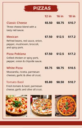 Classic Pizza Menu Template
