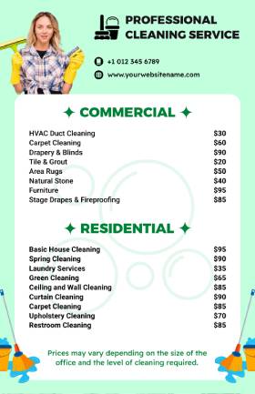 Cleaning Service Menu Template