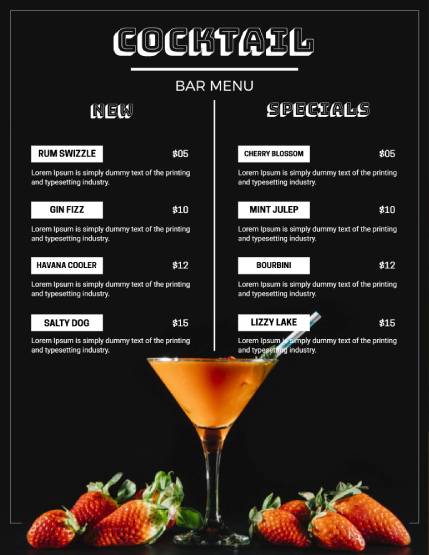 Cool Cocktail Menu Template