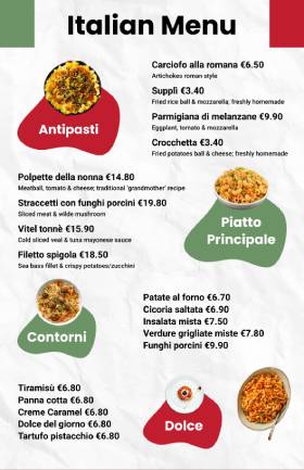 Italian Restaurant Menu