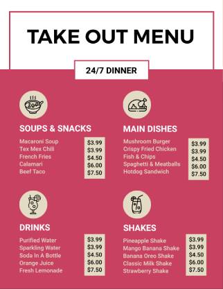 Pink Takeout Menu Template
