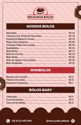 Delicious Bolos Dessert Menu Template