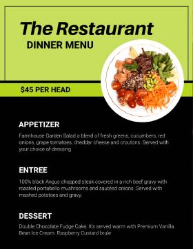 Green Dinner Menu