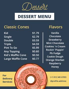 Classic Cones Dessert Menu Template