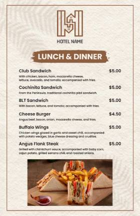 Room Service Menu Template