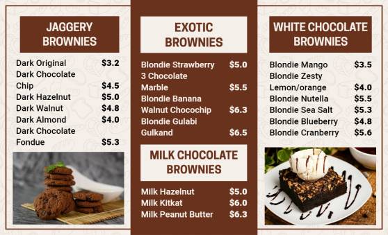 Exotic Brownies Dessert Menu Template
