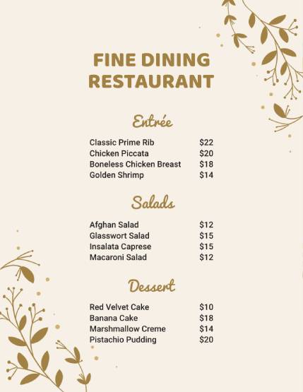 Fine Dining Fancy Menu Template
