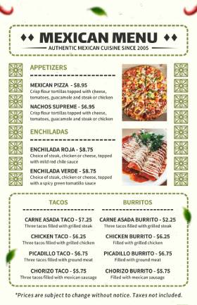 Simple Mexican Menu Template