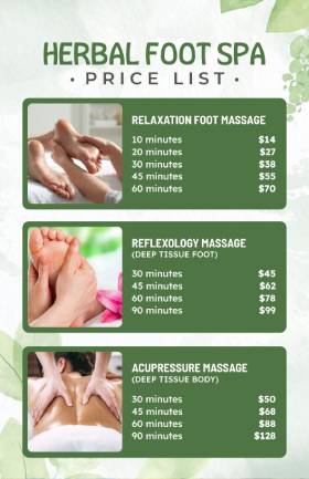 Foot Spa Price List Template