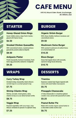 Blue Cafe Menu Template