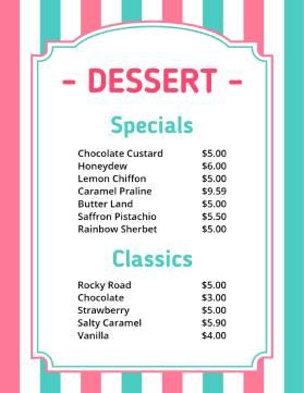Specials Dessert Menu Template