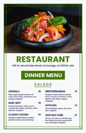 Restaurant Dinner Menu
