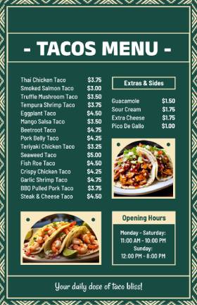 Green Tacos Mexican Menu Template