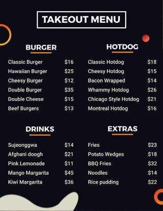 Black Takeout Menu Template