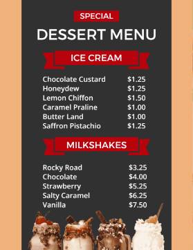 Ice Cream Dessert Menu Template