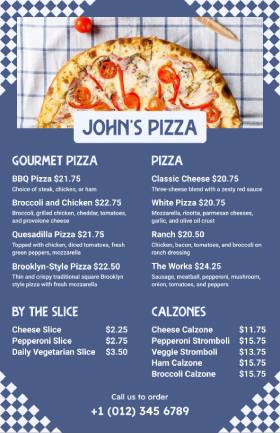 John's Pizza Menu Template