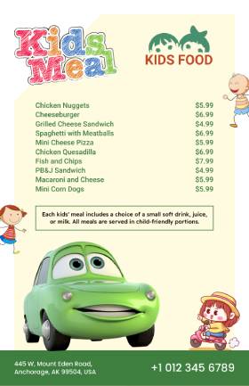 Kids Meal Cute Menu Template