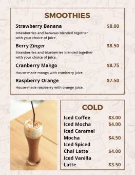 Smoothie Cafe Menu Template