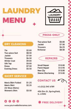 Laundry Service Menu Template