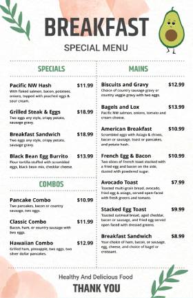 Breakfast Cute Menu Template