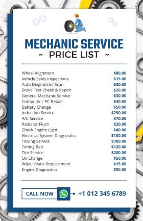 Machine Service Menu Template