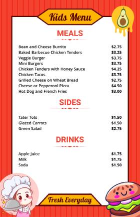 Kids Cute Menu Template