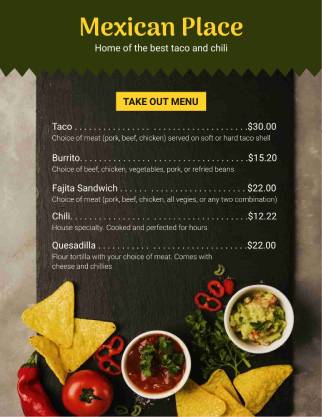 Mexican Place Takeout Menu Template