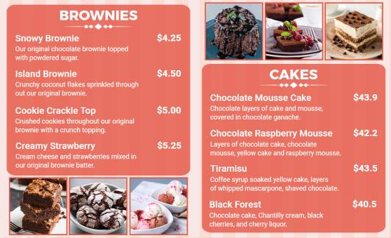 Brownies Dessert Menu Template