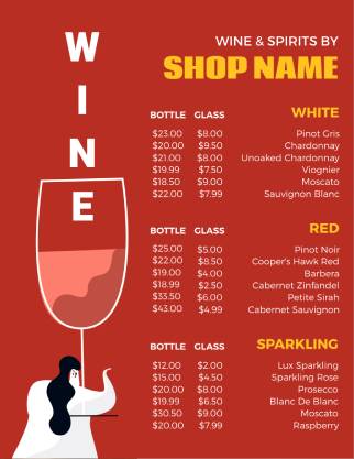 Red Wine Menu Template