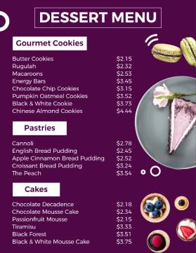 Sweet Dessert Menu Template