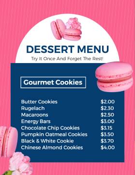 Gourmet Cookies Dessert Menu Template