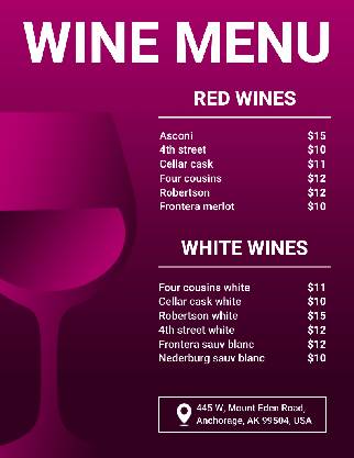 Pink Wine Menu Template