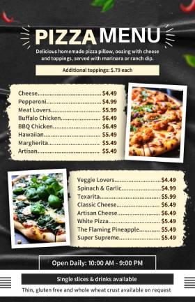 Black Pizza Menu Template