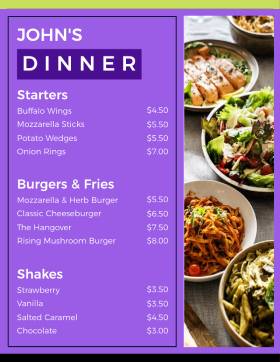 John's Dinner Menu
