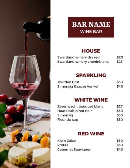 Wine Bar Menu Design Template